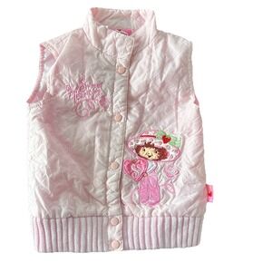 Vintage Strawberry Shortcake Embroidered Heart Sweet Heart Puffer Pink Vest 4T